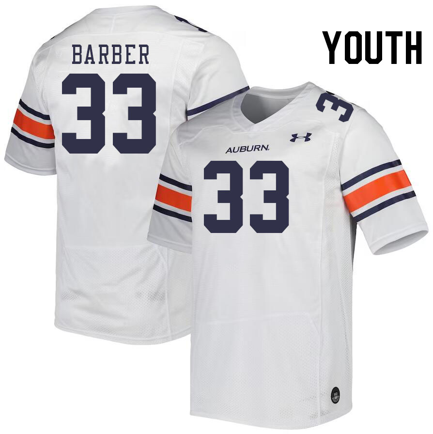 Youth #33 D.J. Barber Auburn Tigers College Football Jerseys Stitched-White